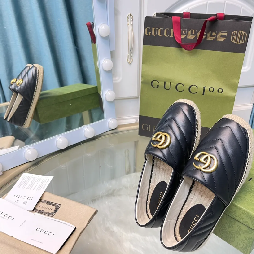 👟👟Ex-factory price👟👟Ex-factory price 440👟👟 Women's shoes Women's clothing [GUCCI] Fisherman's shoes Fabric: Ebony twill quilted classic GG canvas Lining: Imported linen consistent with z👟👟Ex-factory price Outsole: Integrated hemp rope rubber injection molding (anti-slip) Craftsmanship: Purely hand-sewn Packaging: Full set of matching packaging Code number: 35-40 (standard code number) (34.41.42 is customized)